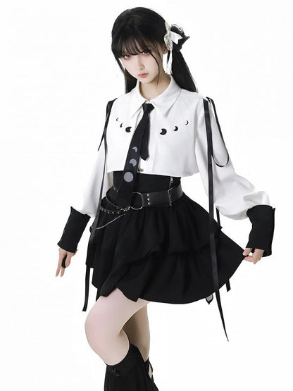 Black Buckle Strap Chain Waist Corset Belt With Overlay