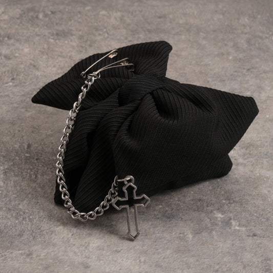 Gothic Cross Chain Decorated Black Bow Claw Clip