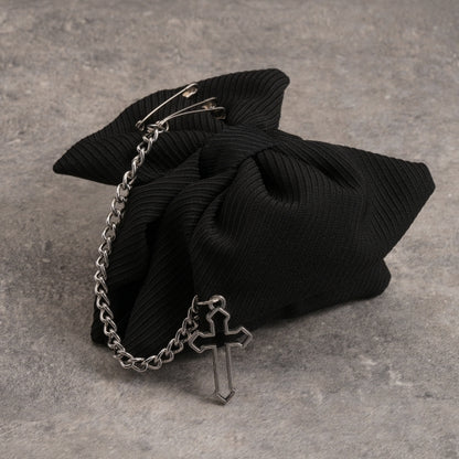 Gothic Cross Chain Decorated Black Bow Claw Clip