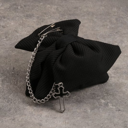 Gothic Cross Chain Decorated Black Bow Claw Clip