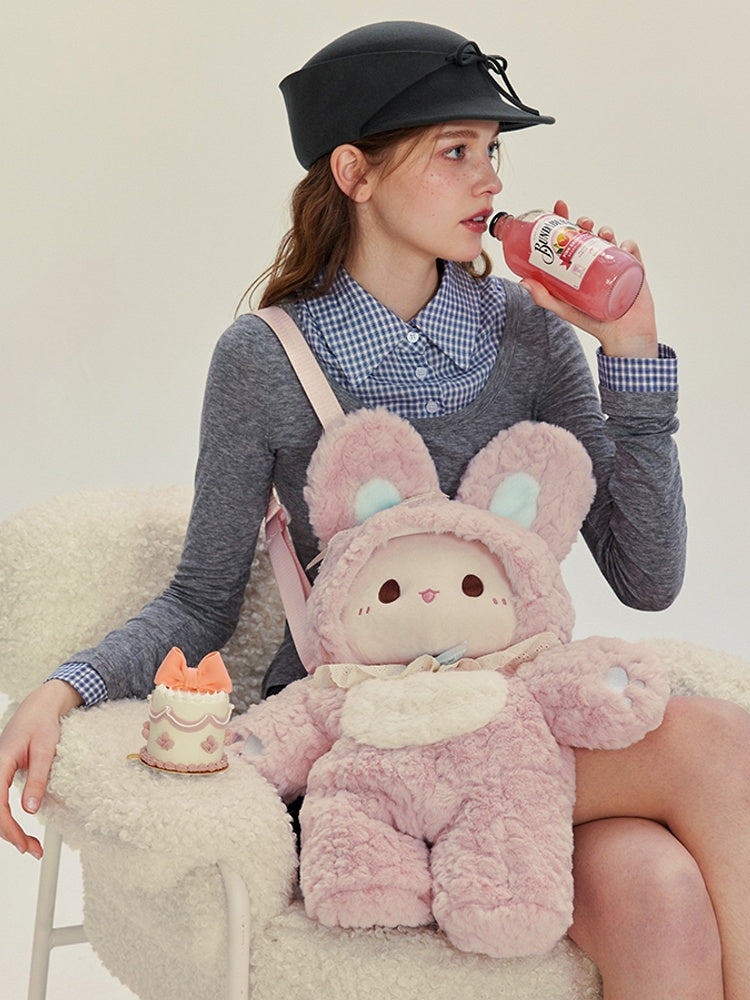 Pink Bowknot Decorated 60cm Plush Rabbit Backpack Detachable Shoulder Straps