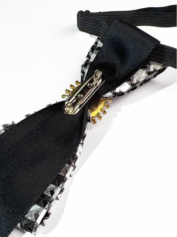 Black Bee And Beaded Decorated Houndstooth Pattern Bowknot Design Neck Tie