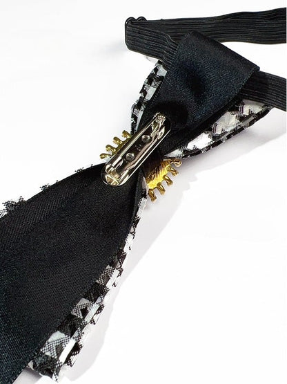Black Bee And Beaded Decorated Houndstooth Pattern Bowknot Design Neck Tie