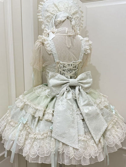 Light Green Jacquard Fabric Sweet Bow Accents Dress Lolita Jumper Skirt
