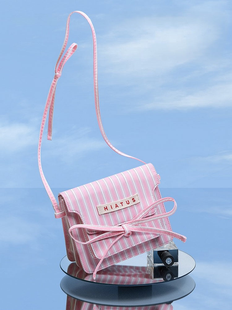 Charming Pink Striped Bow Crossbody Bag