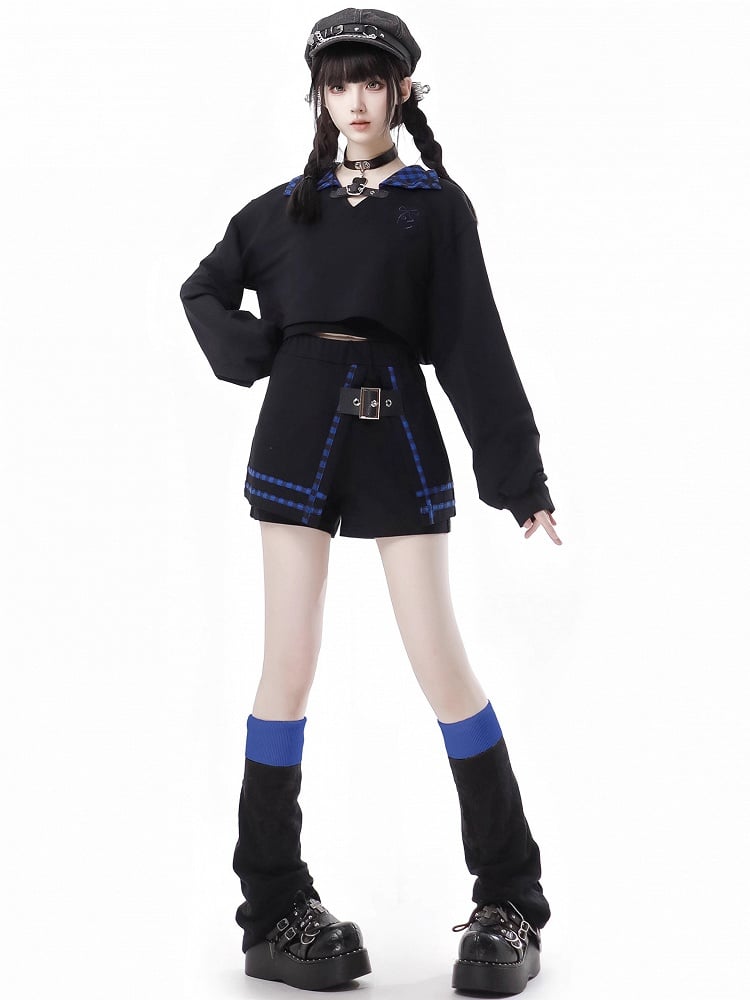 Black and Dark Blue Leg Warmers