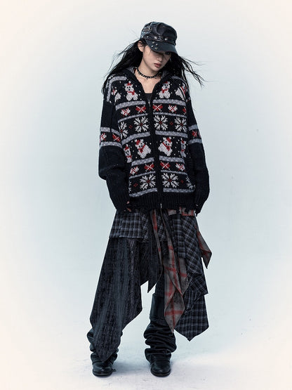 2024 Christmas Black/Brown Mohair Hooded Sweater