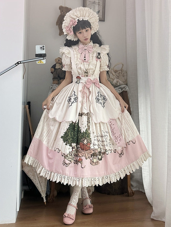 Plus Sizes Available Creamy Short Sleeves Blouse + Little Grils and Toys Print Skirt Set