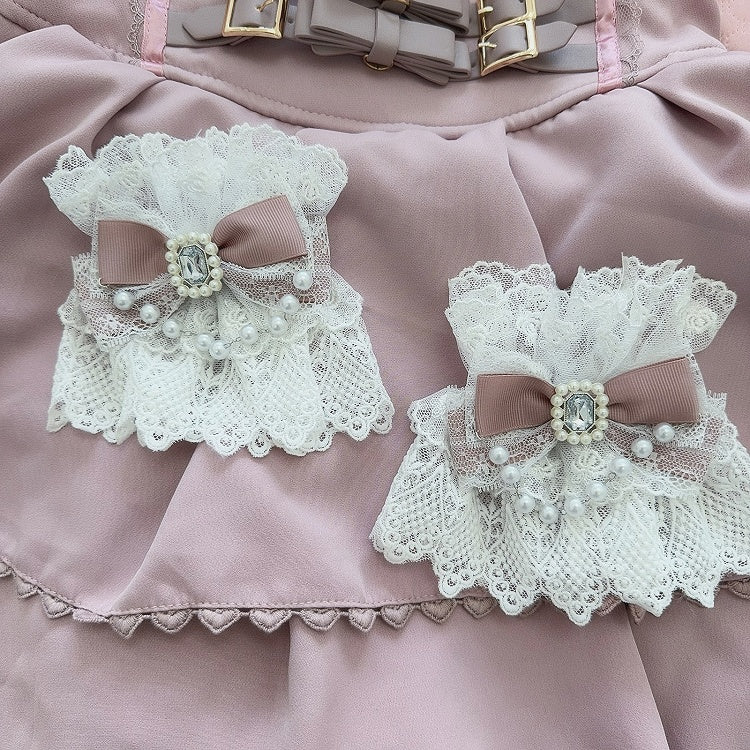 5 Color Options Beaded Charm Rhinestone Decorated Bowknot Lace Wrist Cuffs