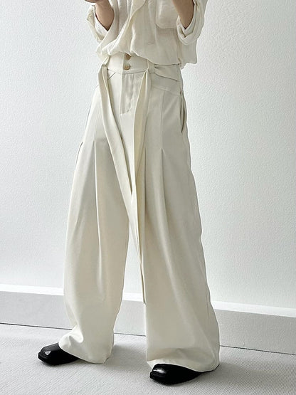 Ouji Lolita Apricot Wide-Leg Pants with Side Ribbons & Two-Button Fly