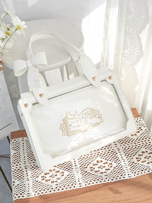 White Square Ita Bag with Detachable Bowknot