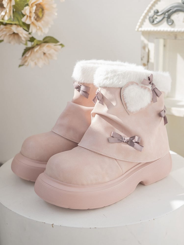 Bow Accents Pink Sweet Winter Boots