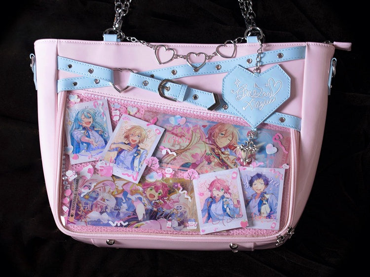 Buckle Strap Design Pink and Blue Ita Bag Heart Chain Decorative