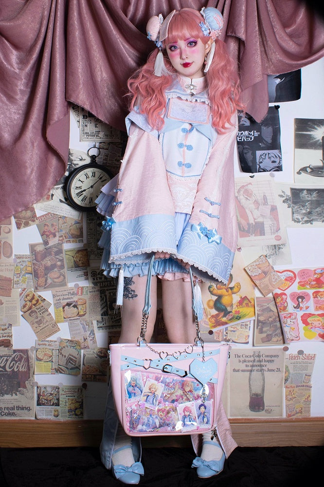 Buckle Strap Design Pink and Blue Ita Bag Heart Chain Decorative