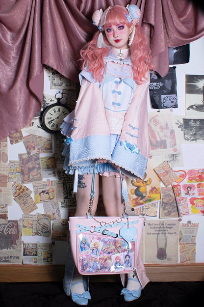 Buckle Strap Design Pink and Blue Ita Bag Heart Chain Decorative