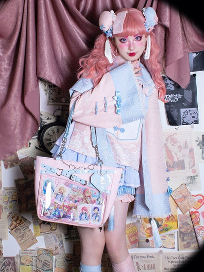 Buckle Strap Design Pink and Blue Ita Bag Heart Chain Decorative