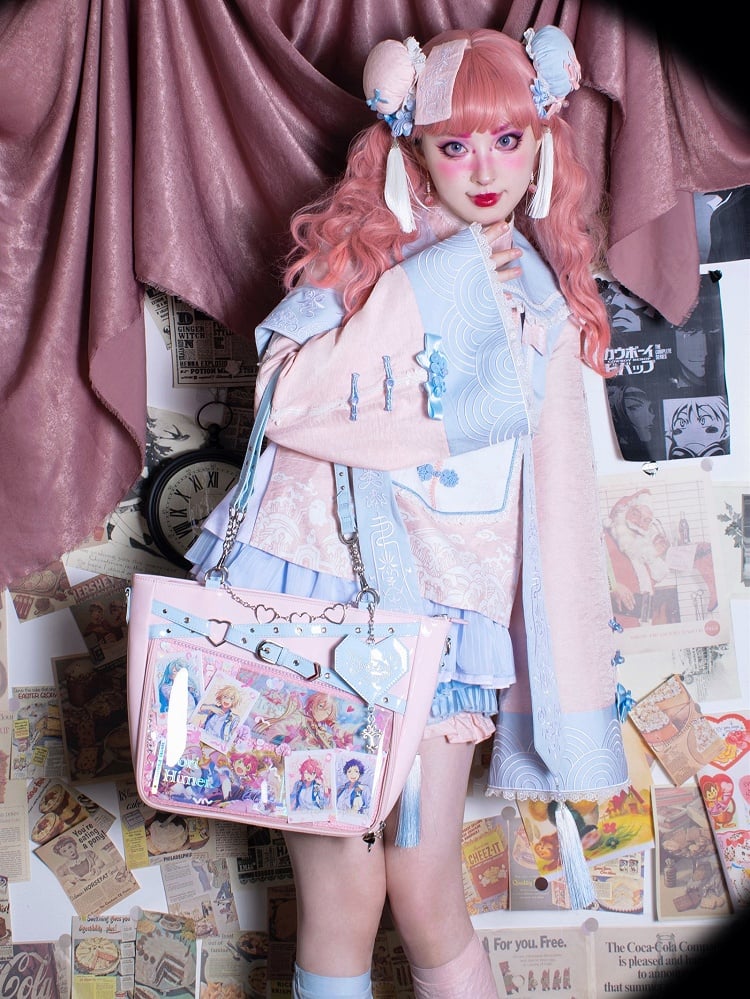 Buckle Strap Design Pink and Blue Ita Bag Heart Chain Decorative