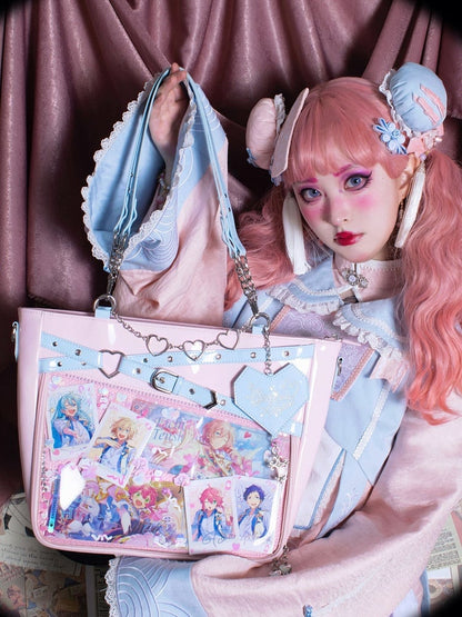 Buckle Strap Design Pink and Blue Ita Bag Heart Chain Decorative