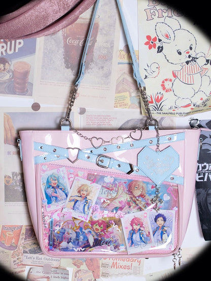 Buckle Strap Design Pink and Blue Ita Bag Heart Chain Decorative