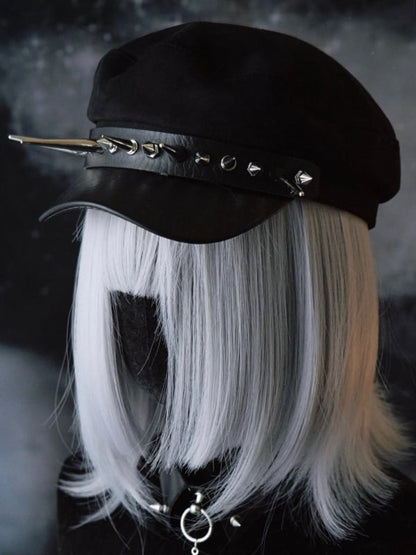 Black Gothic Studs Details Beret Hat