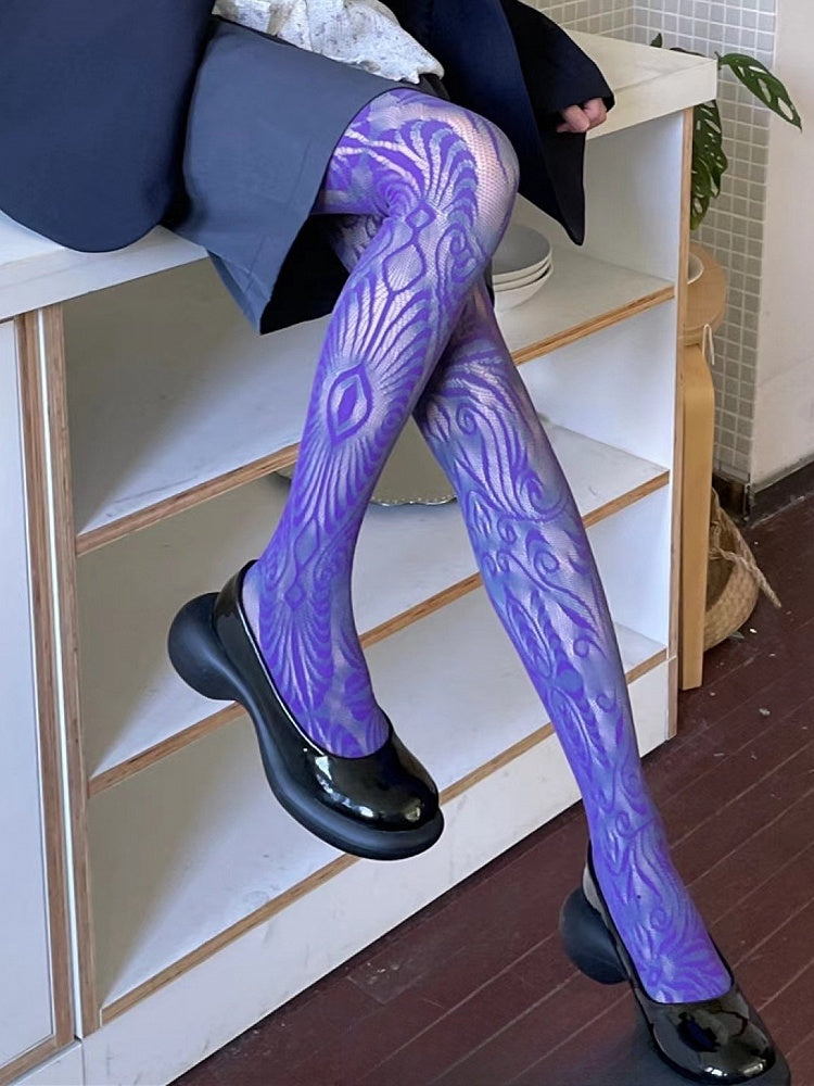 Purple/Rose Red/Black Y2K Hollow-out Design Tights