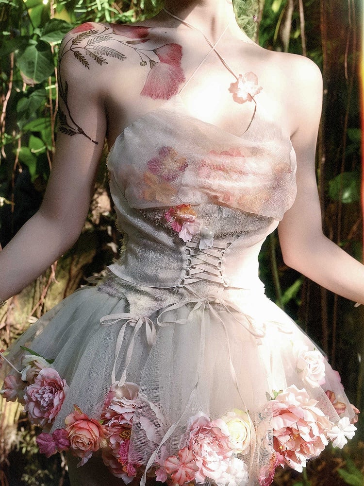 Floral Fairy Cowl Neckline Self-tie Halter Neck Top