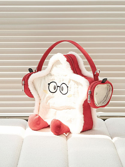 2-Way Kawaii Red Apple-Themed Plush Mini Ita Backpack With Headphones Design