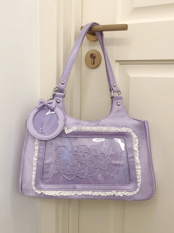 Kawaii Purple Satin Lace Trim Daily Ita bag with Card Holder Charm