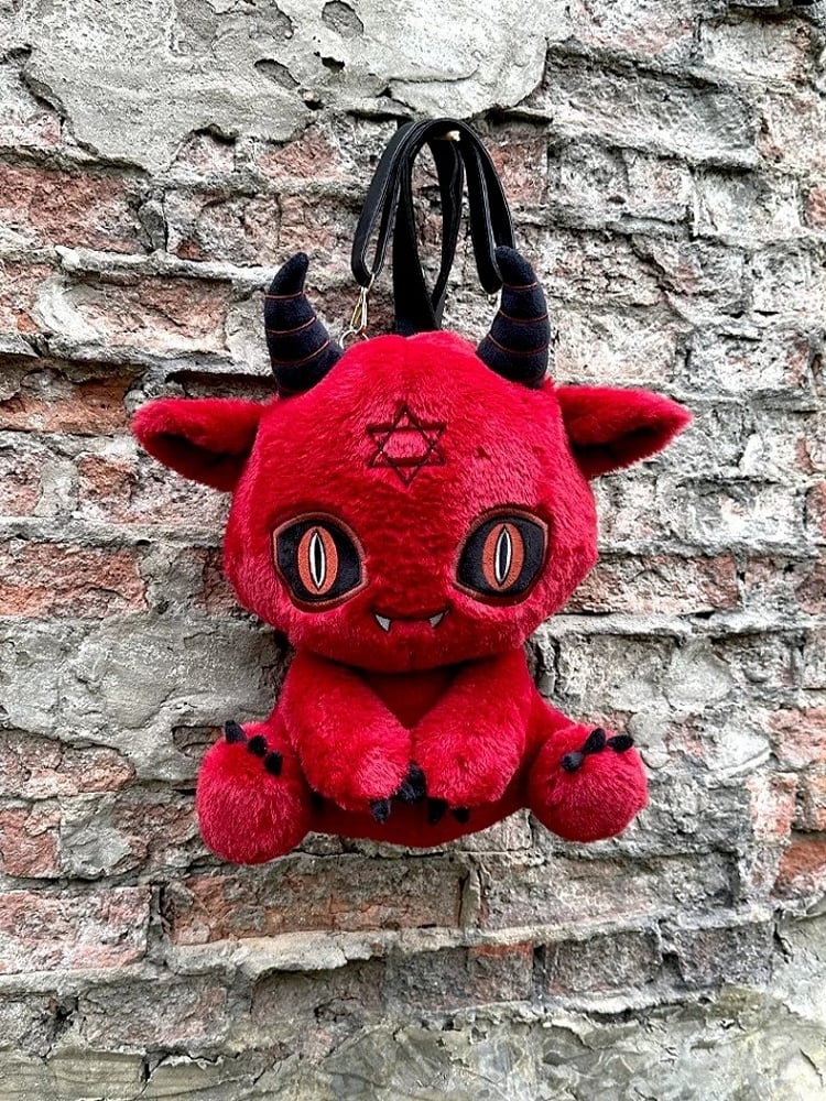 Clearance-Red Devil Gothic Plush Backpack Bag
