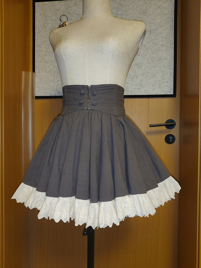 Dark Gray Lolita Skirt + Corset Belt + Detachable Train