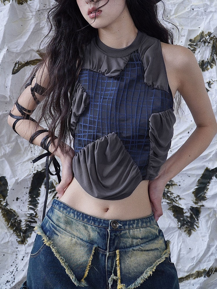 Punk Star Design Dark Grey Sleeveless Top