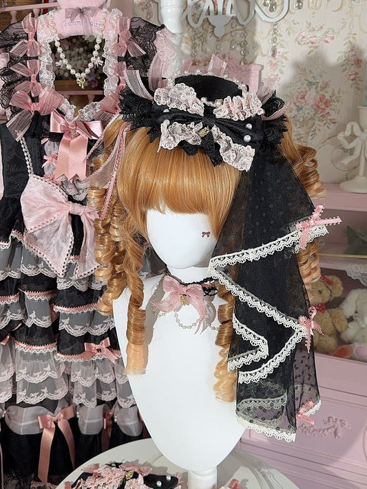 3 Color Options Floral Design Bowknot Details Lace Trim Mini Hat + Veil