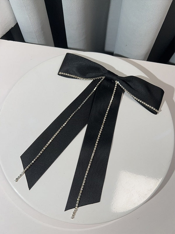 2 Options Black Preppy Style Rhinestone Decorated Bow Tie