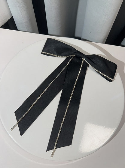 2 Options Black Preppy Style Rhinestone Decorated Bow Tie
