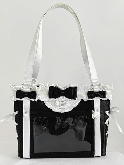 Black&White Bowknot Details Ruffles Trim Lace-up Design Ita Bag