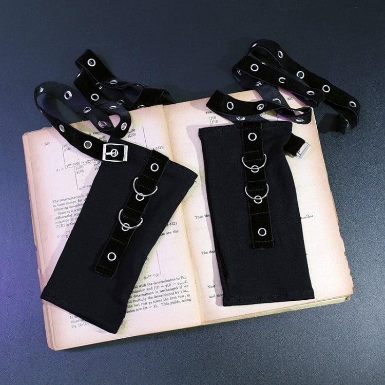 Black Cyberpunk Buckle Details Gloves