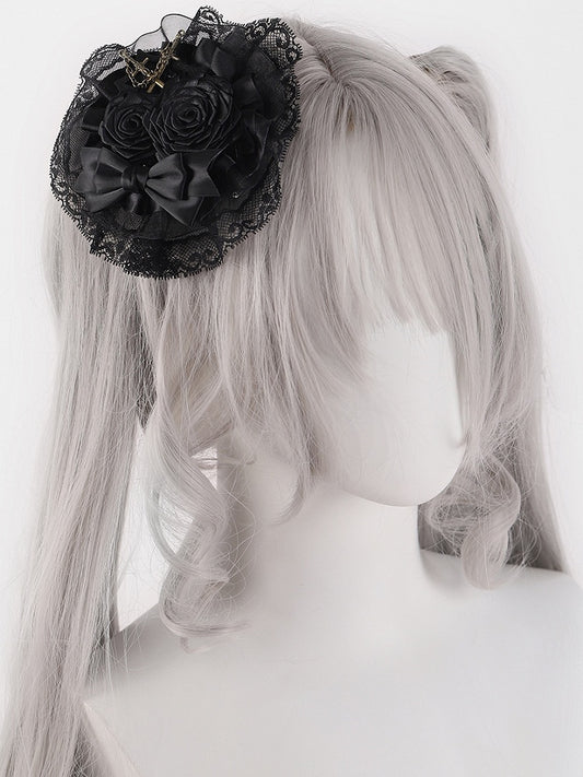 Swords Decorated Gothic Black Rosettes Bowknot Lace Hairclip