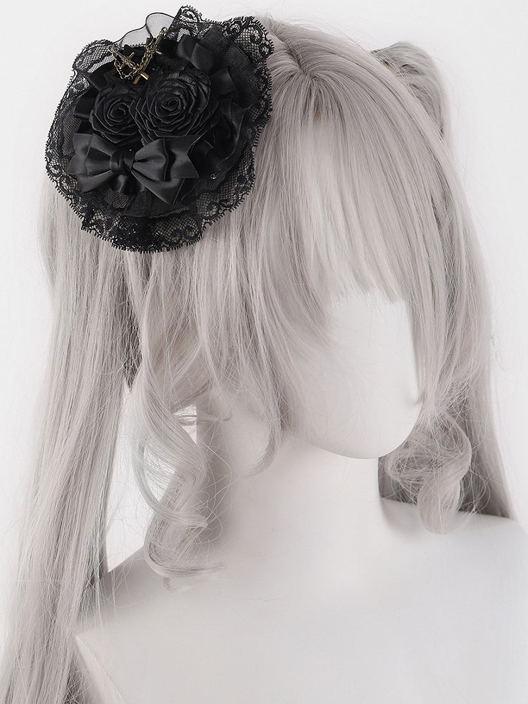 Swords Decorated Gothic Black Rosettes Bowknot Lace Hairclip