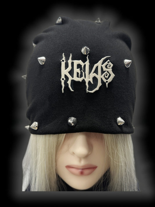 Y2K Black Metallic Letter Details Studs Design Punk Slouchy Beanie