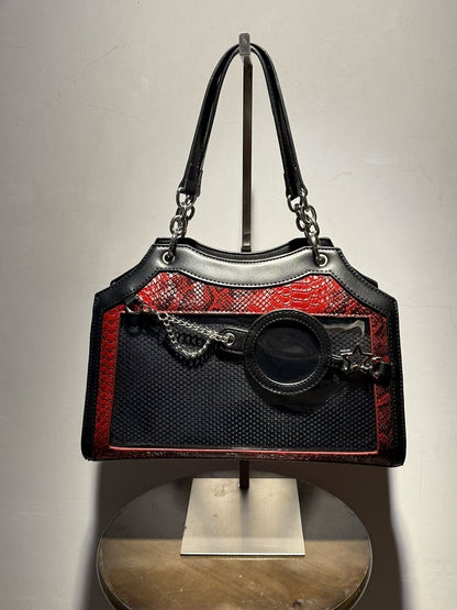 Red & Black Snake Scale PU Ita Shoulder Bag