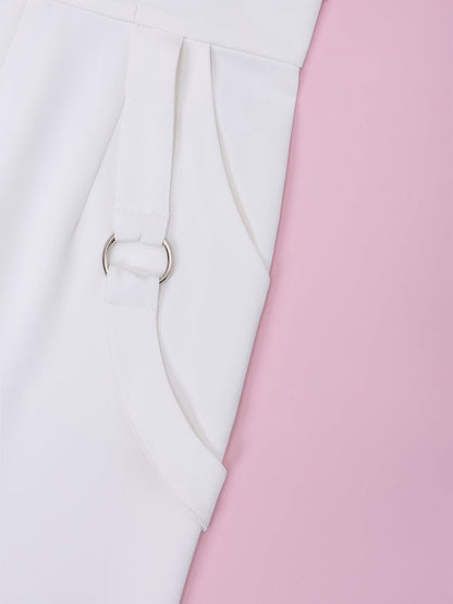 Buttons and Buckles High Waist White Ouji Fashion Pants