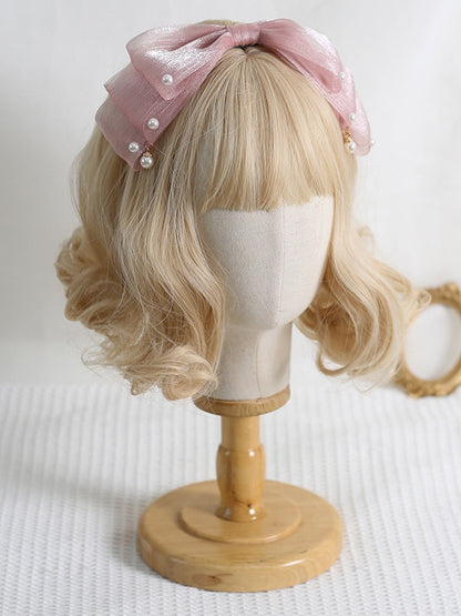 13 Colors Cute Lolita Pearlescent Gauze Bowknot KC with Bead Decorations