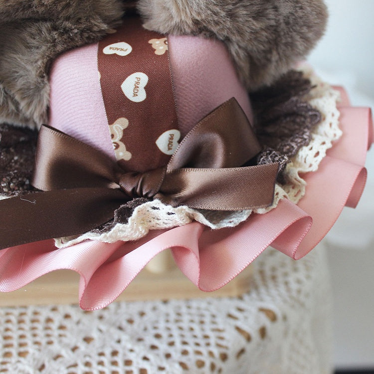 6 Color Options Chocolate Decorated Bowknot Details Plush Bear Ear Mini Hat
