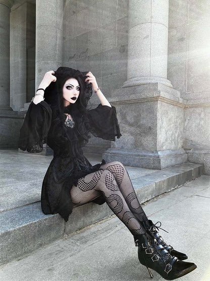 Coffin-shaped Buckle Straps Polished Black Gothic Lolita High Heels