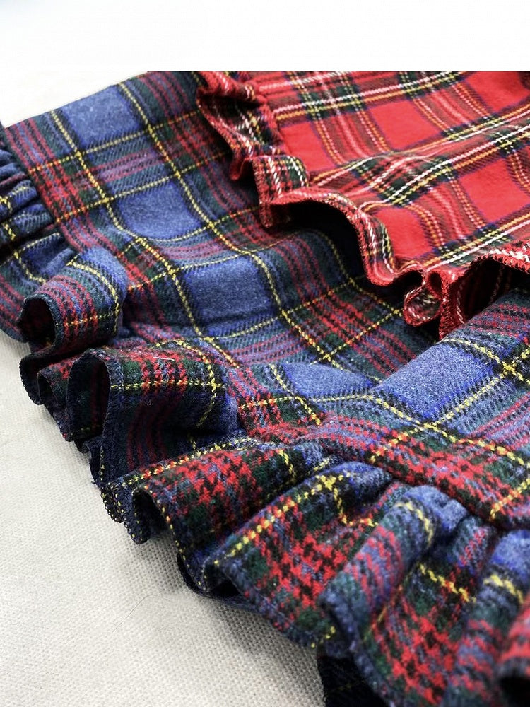 Red Christmas Plaid Pattern Tiered Ruffles Skirt