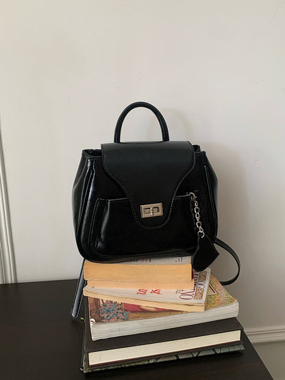 Chic Black Rectangular Handbag&Backpack With Heart Charm