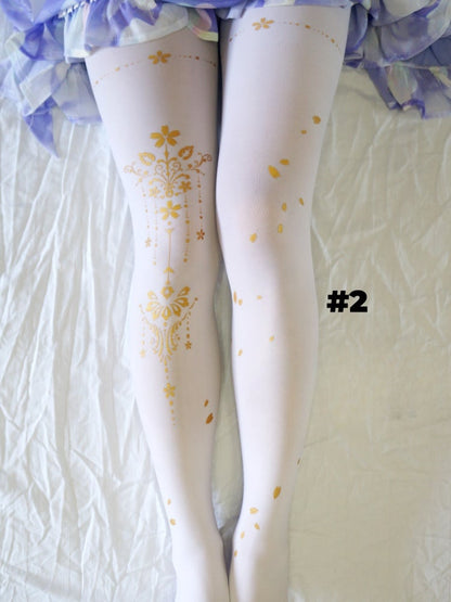 4 Options Black/White Sakura Pattern Tights