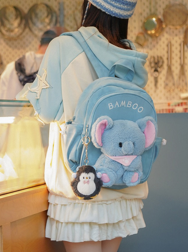 Blue Cute Backpack With A Detachable Elephant Plushie