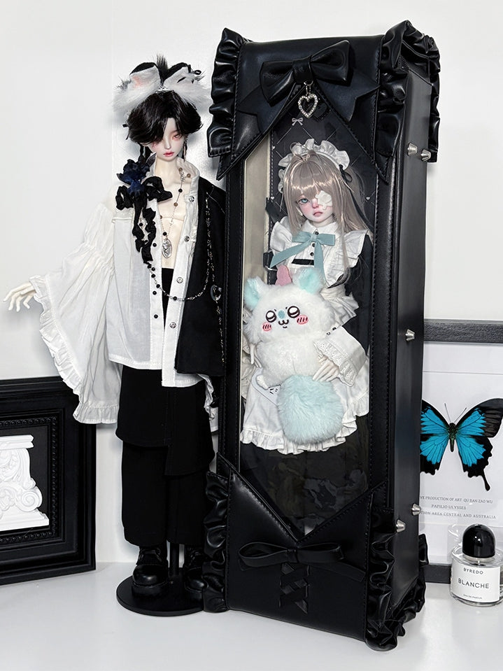 Black Bowknot Details Diamond Pattern 1/4 Scale BJD Doll Bag with Two Straps