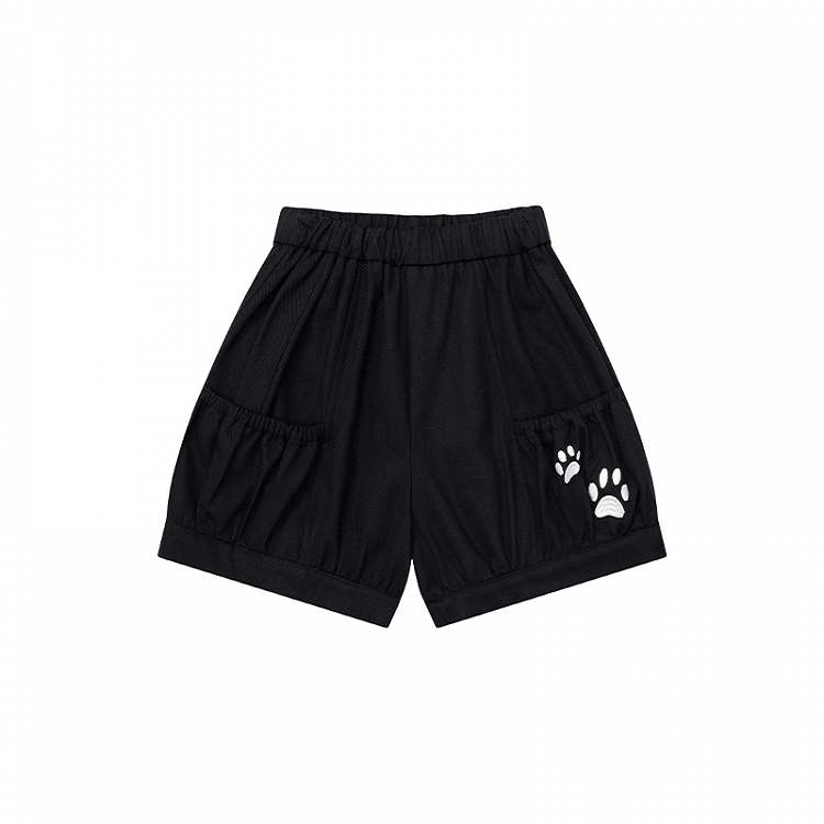 Kitty Paw Embroidery Pink/Blue/Black Elastic Waist Shorts